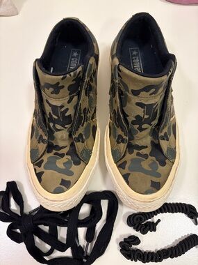 Converse Slip-On Sneakers in Olive Green Camo with Black Trim